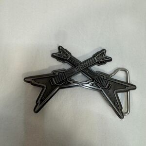 Guitars Men's Silver Black Belt Buckle Metal Rocker Crossed Flying Guitars